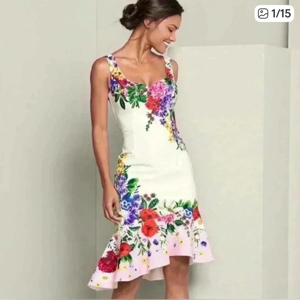 VENUS NWOT White Midi Dress with Multicolor Floral Print size large
